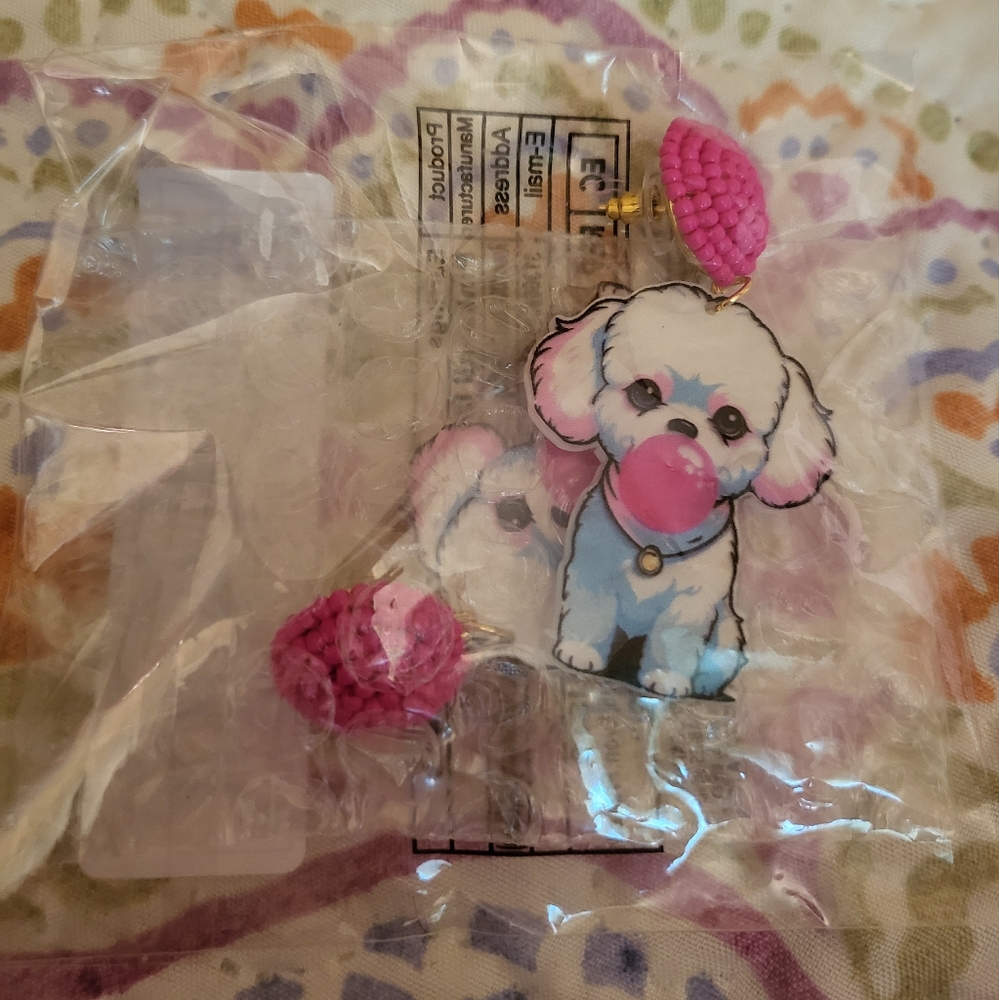 Earrings Pink and Blue Dog - Picture 2 of 2
